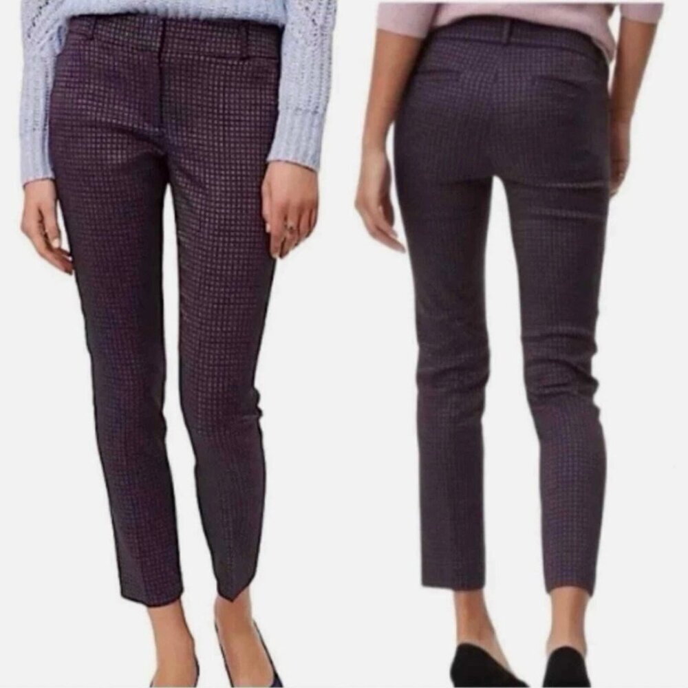 Loft NWT Marisa Purple Patterned Pencil Skinny Mid-Rise Ankle Pants, 6 Tall